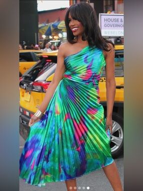 NWT AKIRA Vibrant Multicolor One-Shoulder Dress